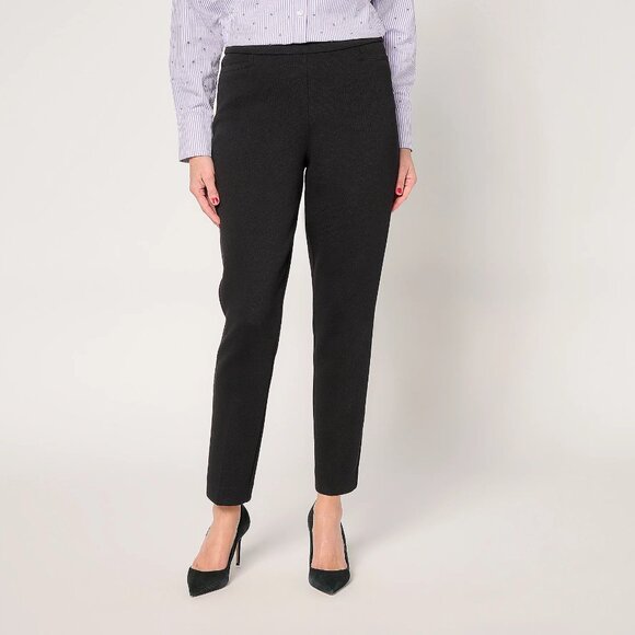 New NWOT XXSP Susan Graver Black Pique Knit Petite Pull-On Slim-Leg Ankle Pants - Picture 1 of 16